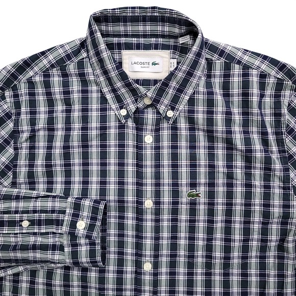 Lacoste Other - Lacoste Mens M 40 Slim Fit Green Blue Plaid Oxford Button Down Croc Logo